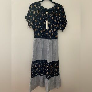 Roolee Black and Gray Floral Midi Dress